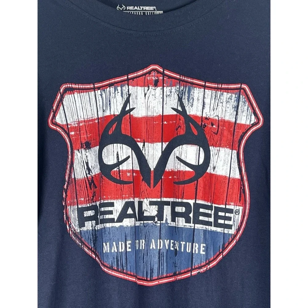 Realtree Mens Navy Blue Long Sleeve Graphic T-Shirt Large American‎ Flag Shield